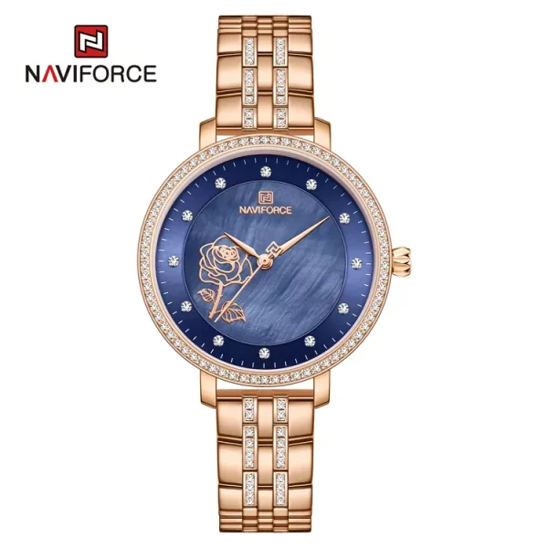 ساعت مچی نیوی فورس مدل 5017 رزگلد صفحه سومره ای صدفی - naviforce 5017 rgbe