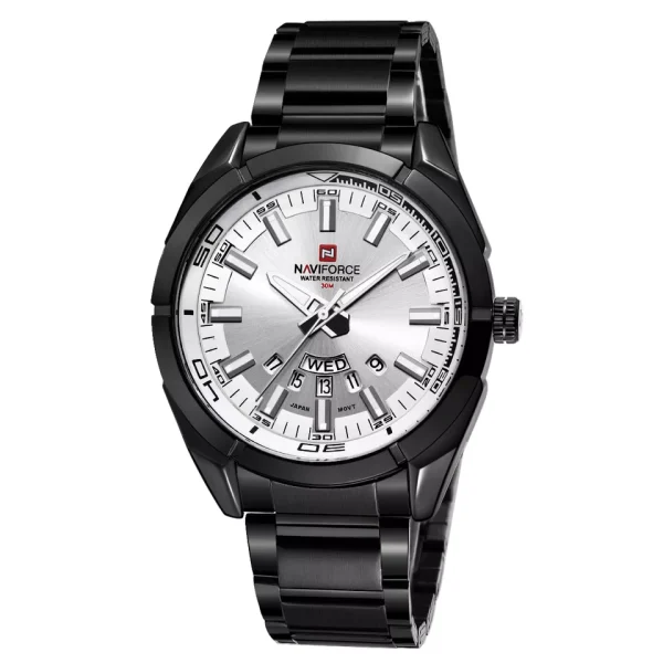ساعت مچی نیوی فورس مدل 9038 بند و قاب مشکی صفحه سفید - naviforce 9038 bs