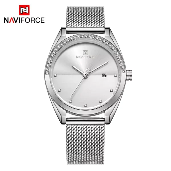 ساعت مچی نیوی فورس مدل 5015 سیلور صفحه سفید naviforce 5015 sw